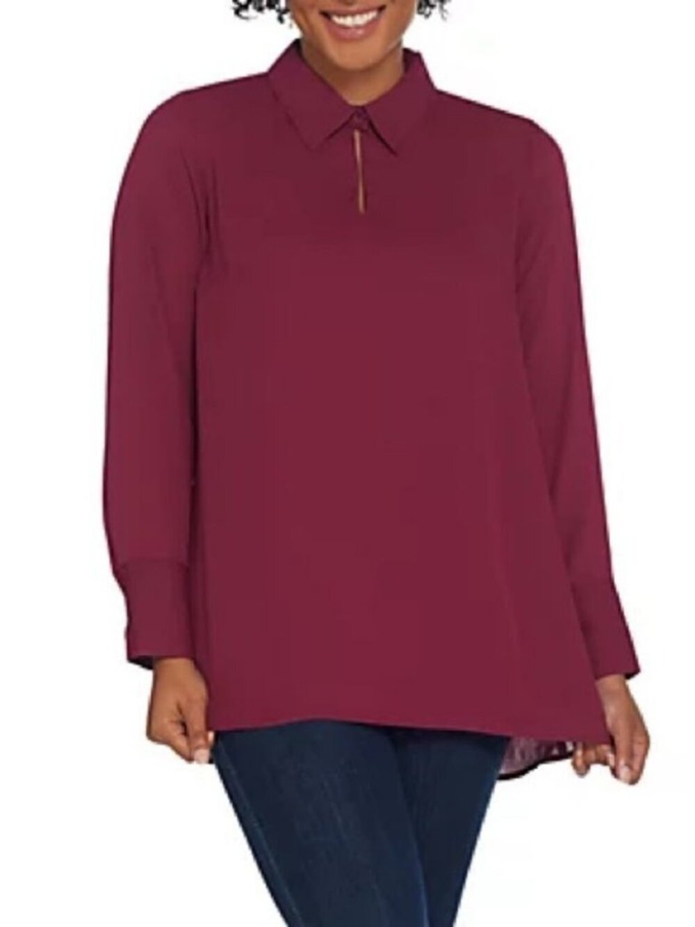 Joan Rive Flowy Long Sleeve Button Neckline Blouse